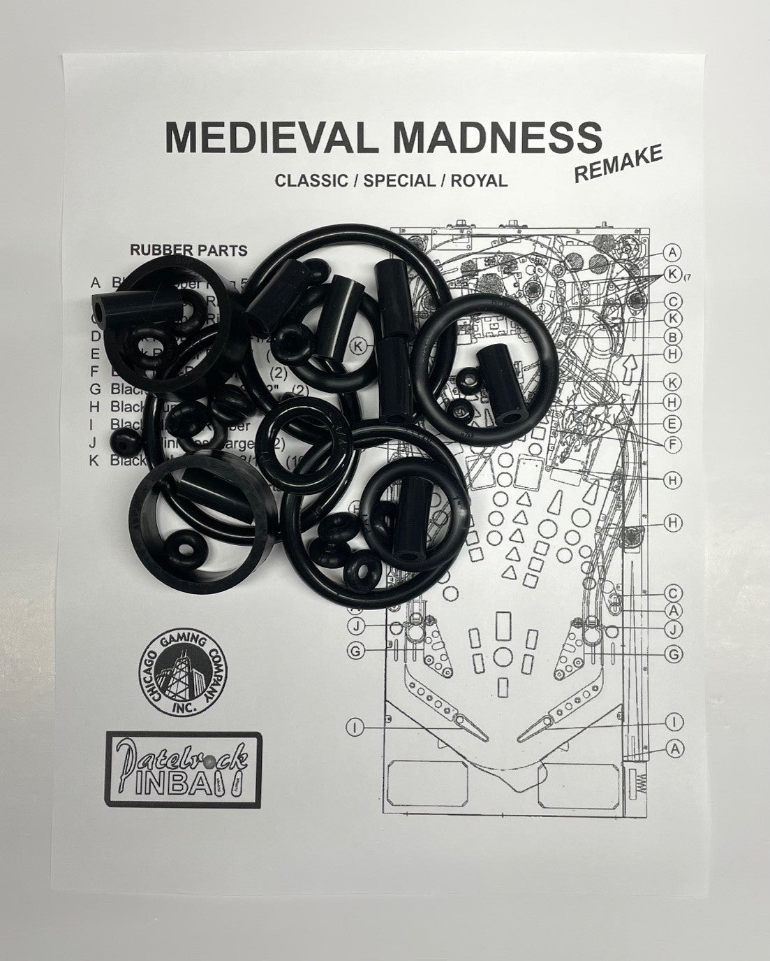 Chicago Gaming Medieval Madness Remake (all edition) Pinball Machine Rubber Ring Kit