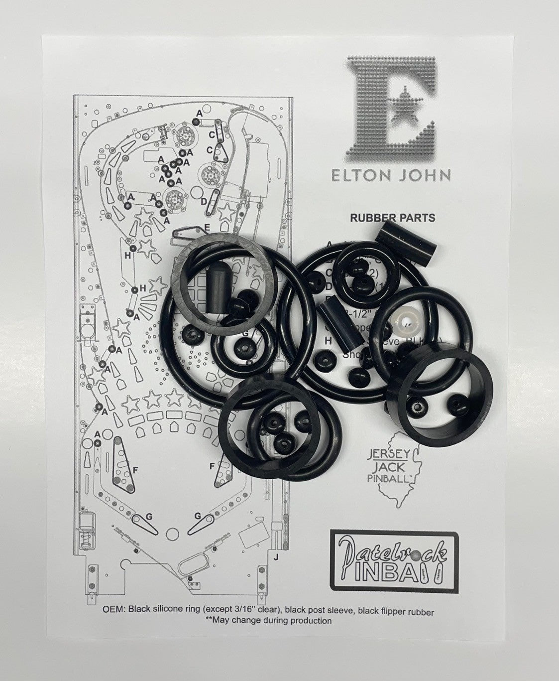 Jersey Jack Pinball Elton John Collector's Edition | Platinum Edition Pinball Machine Rubber Ring Kit