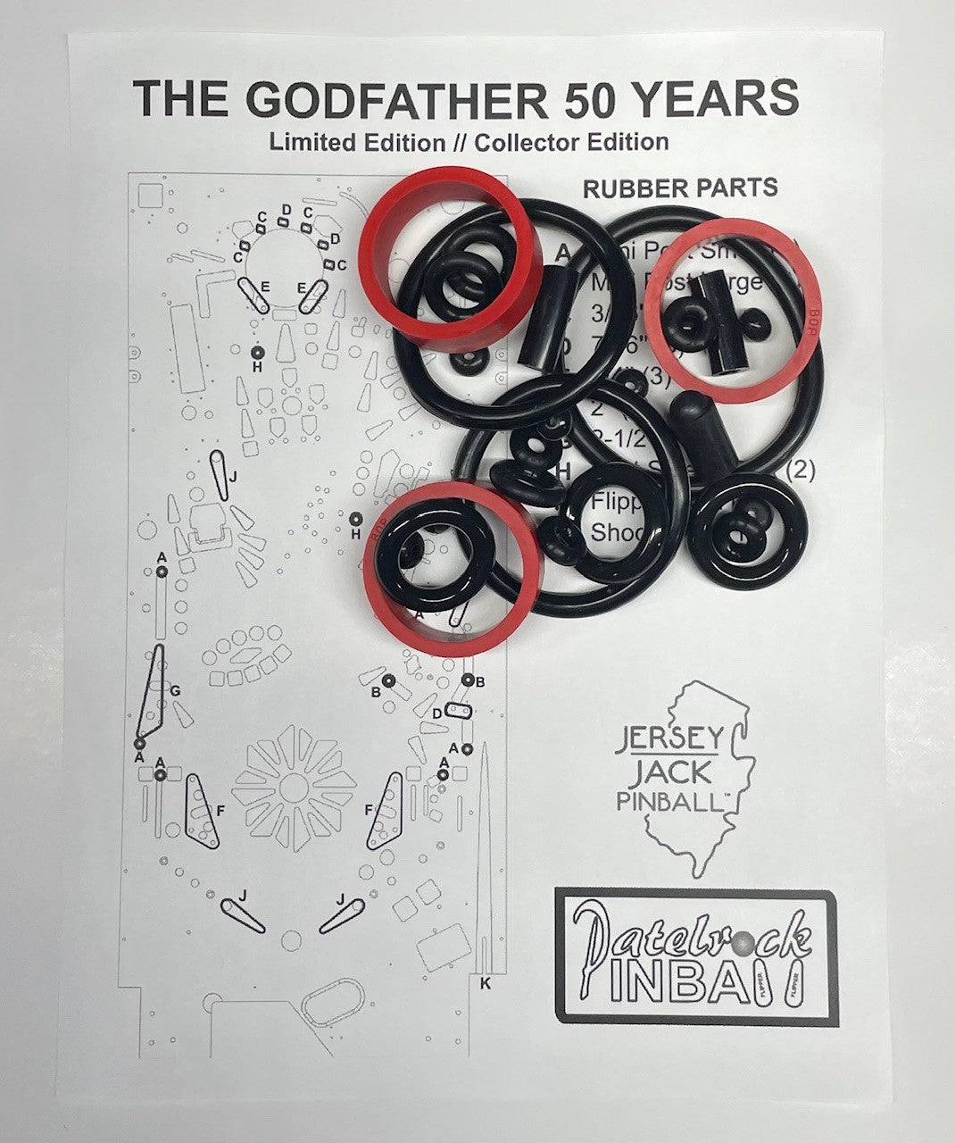 Jersey Jack Pinball The Godfather 50 Years Limited | Collector's Edition Pinball Machine Rubber Ring Kit