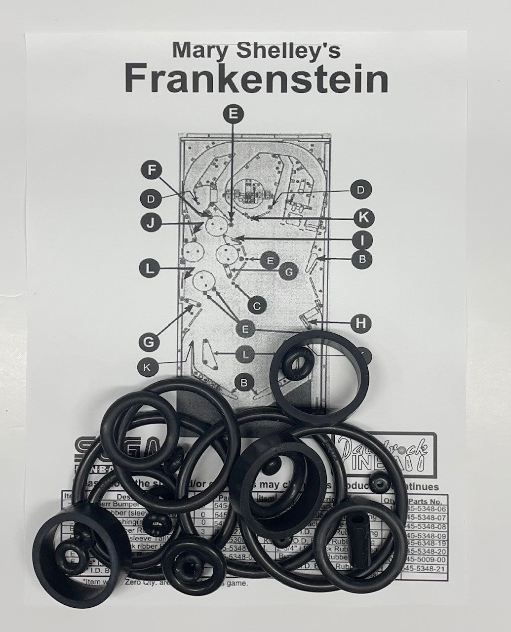 Sega Mary Shelley's Frankenstein Pinball Machine Rubber Ring Kit