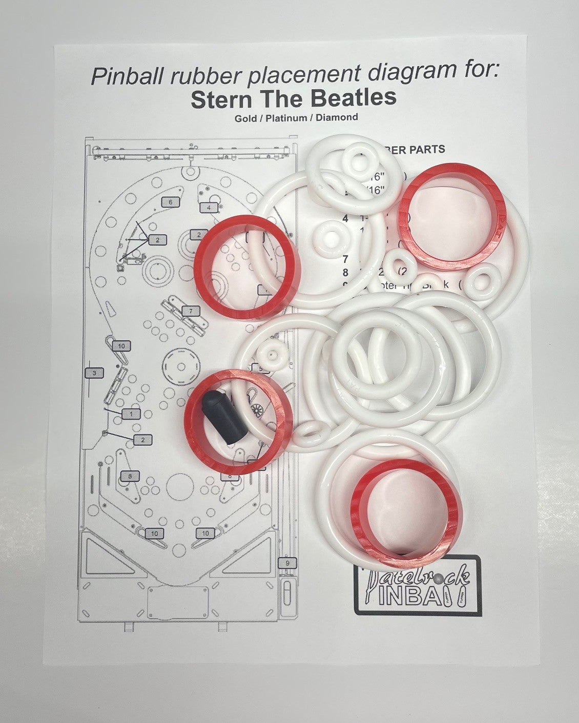 Stern The Beatles Gold | Platinum | Diamond Edition Pinball Machine Rubber Ring Kit