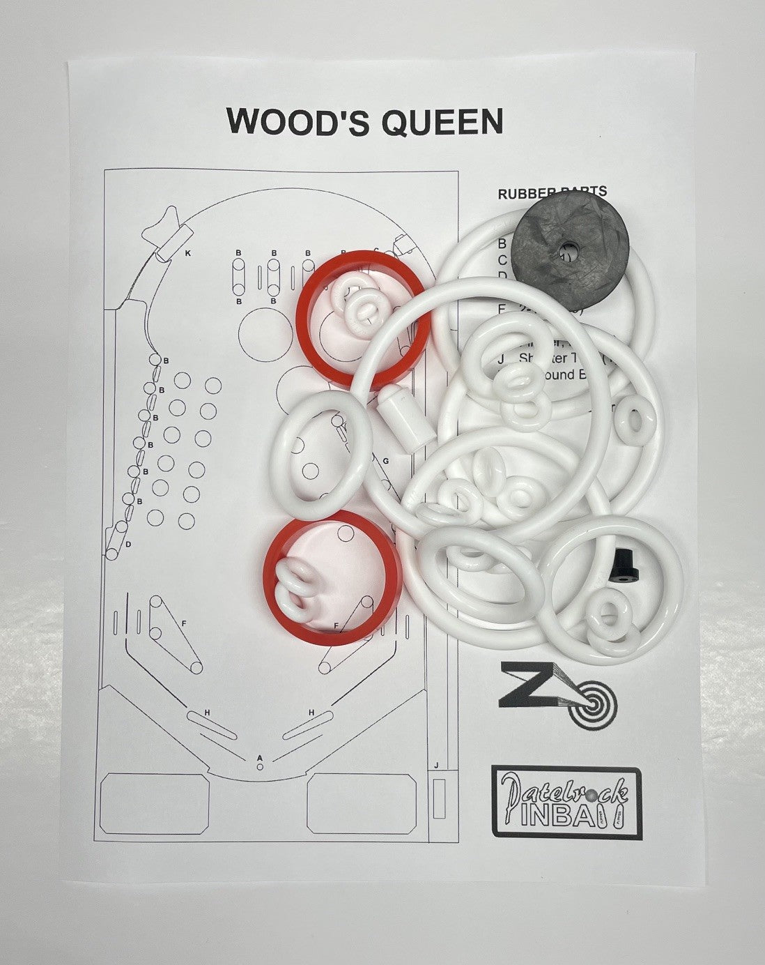 Zaccaria Wood's Queen Pinball Machine Rubber Ring Kit