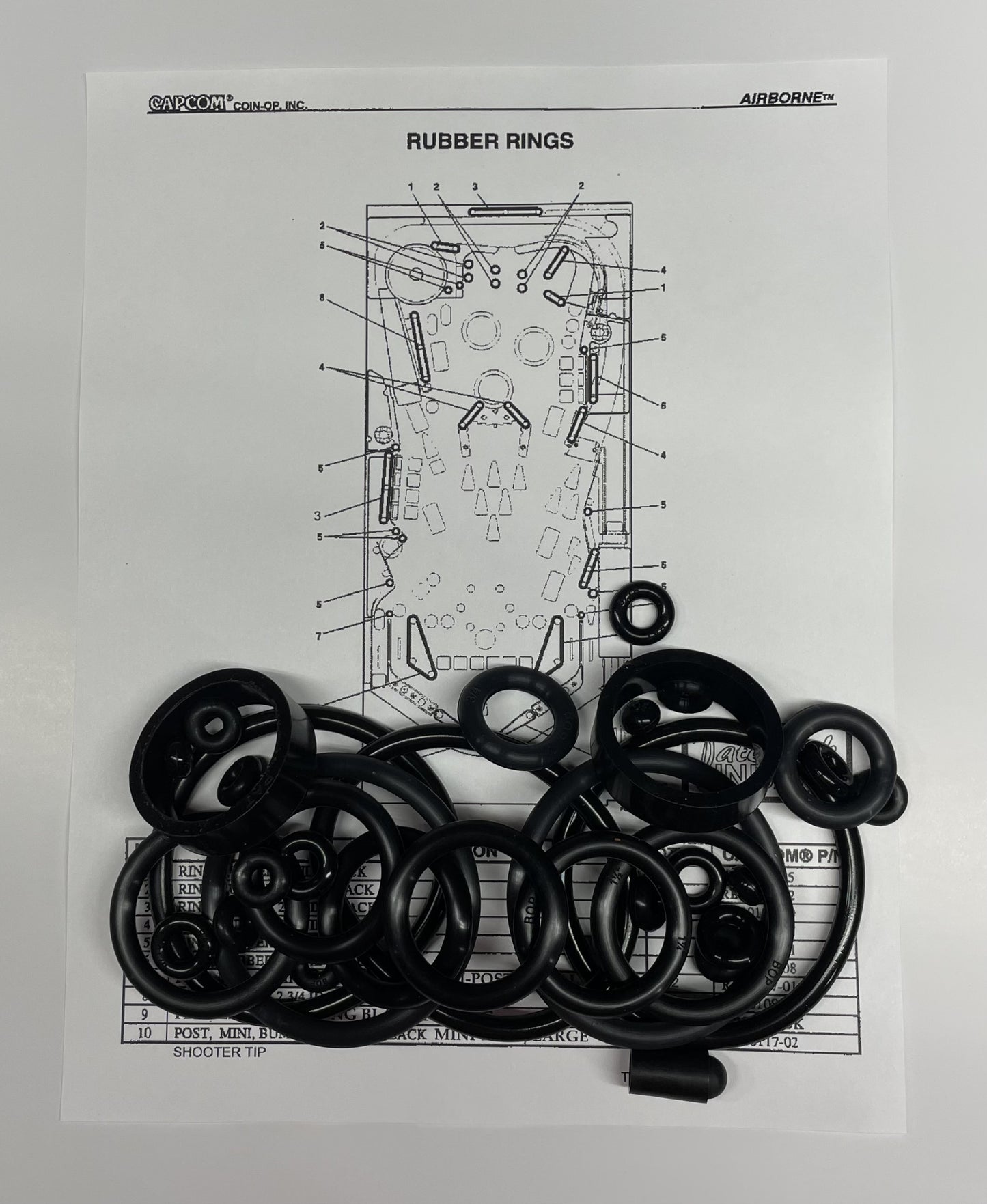 Capcom Airborne Pinball Machine Rubber Ring Kit