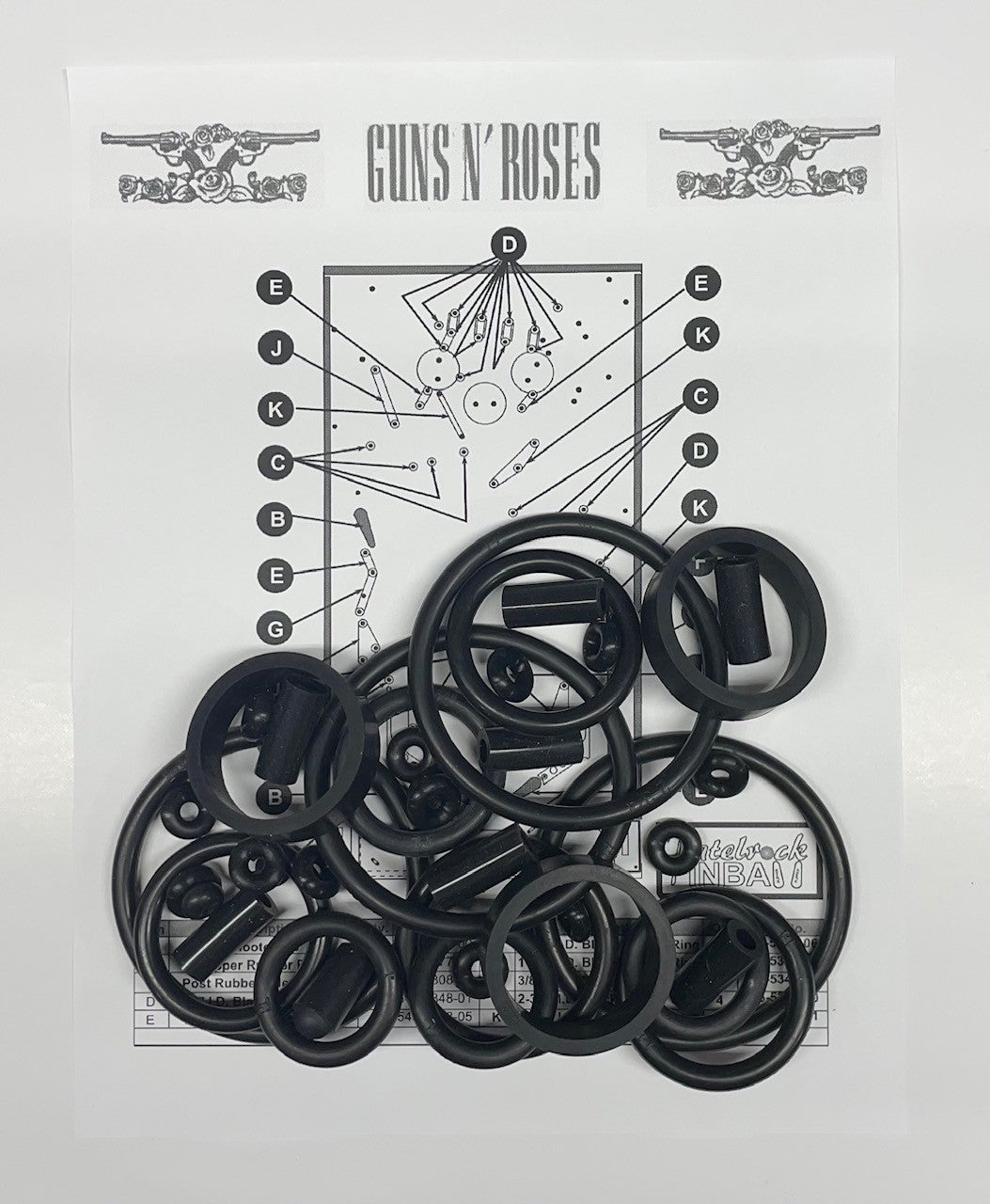 Data East Guns N' Roses Pinball Machine Rubber Ring Kit