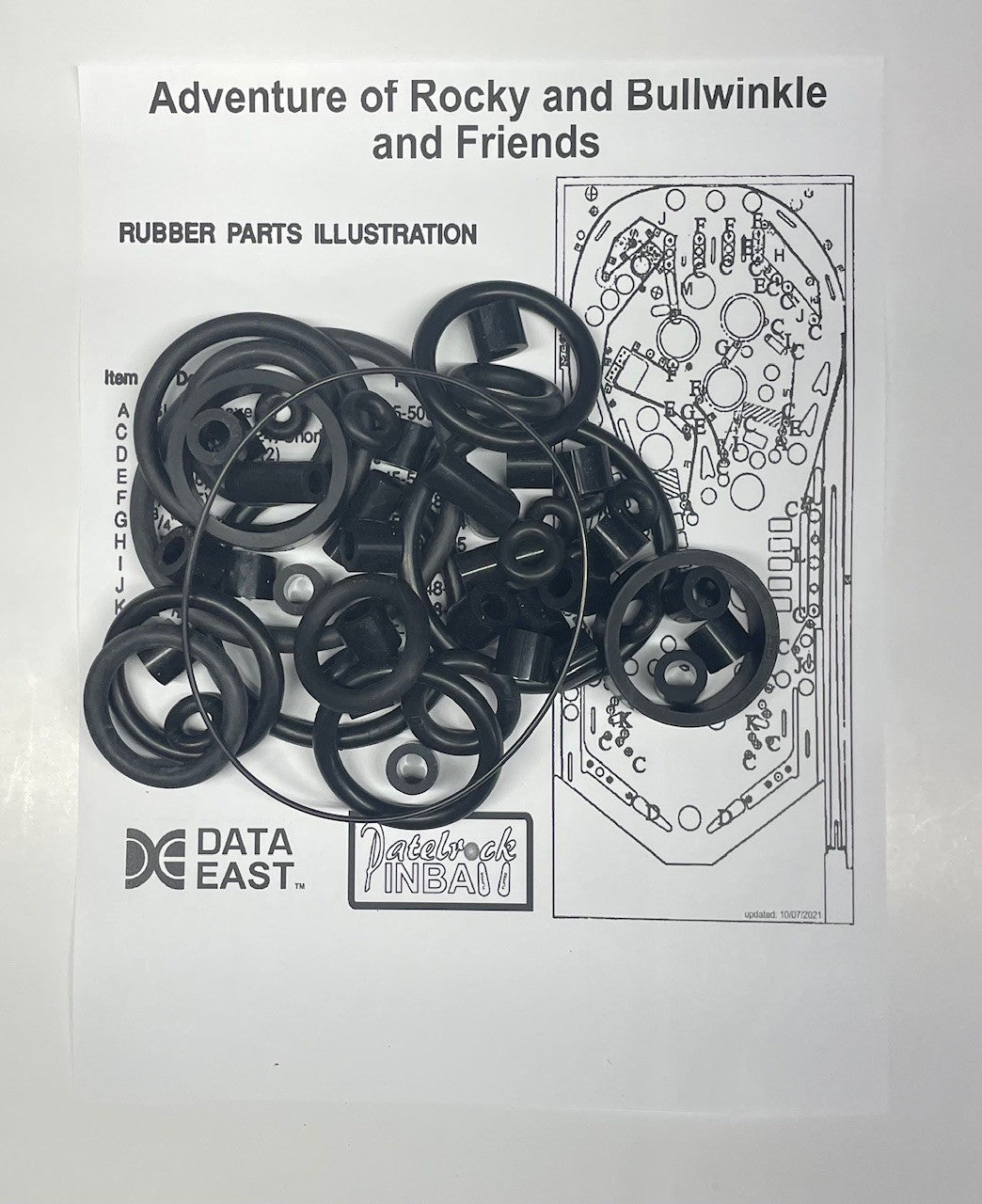 Data East Adventures of Rocky Bullwinkle Pinball Machine Rubber Ring Kit