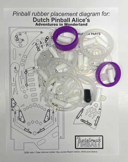 Dutch Pinball Alice's Adventures in Wonderland Pinball Machine Rubber Ring Kit