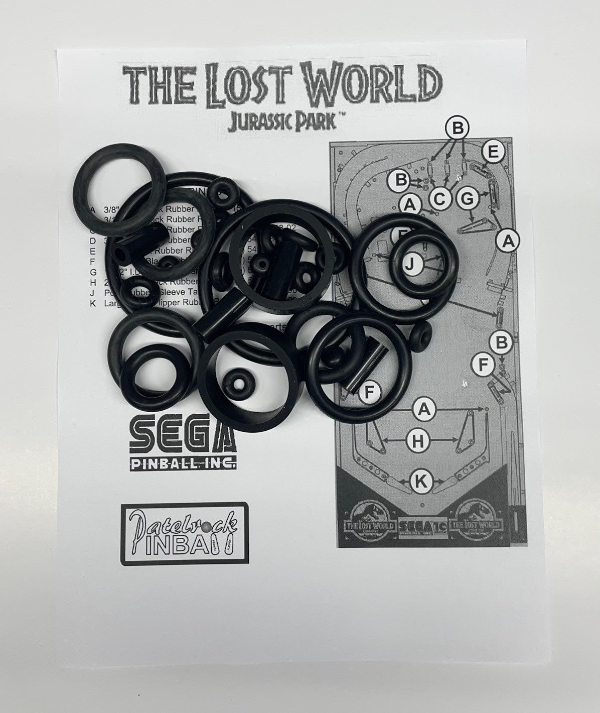 Sega The Lost World Jurassic Park Pinball Machine Rubber Ring Kit