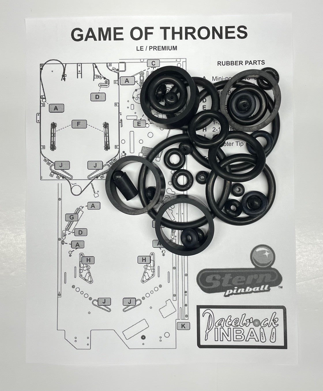 Stern Game of Thrones Premium, Limited Edition Pinball Machine Rubber Ring Kit